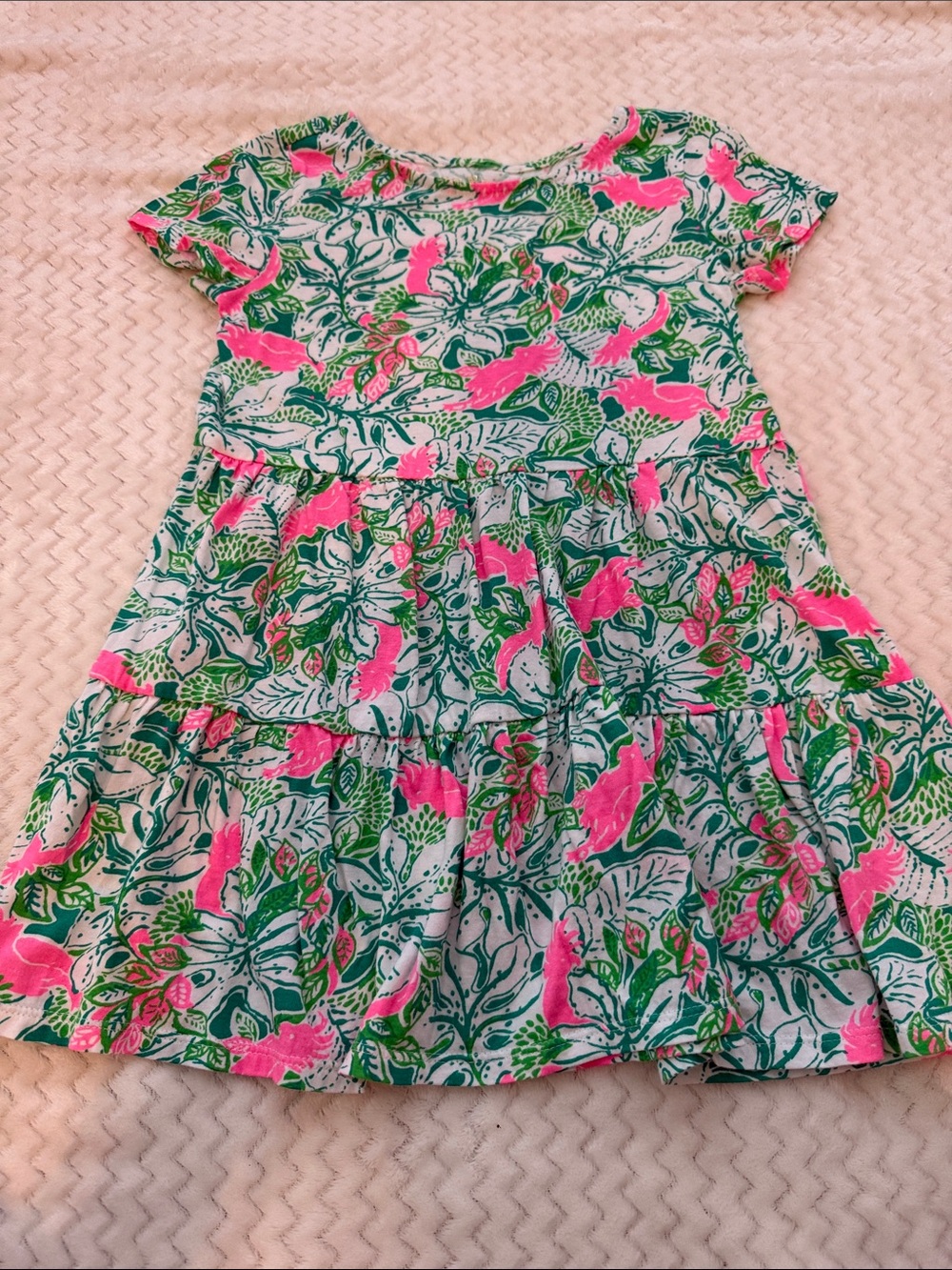 Lilly Pulitzer Girls' Tropical Floral Pink & Green Tiered Dress